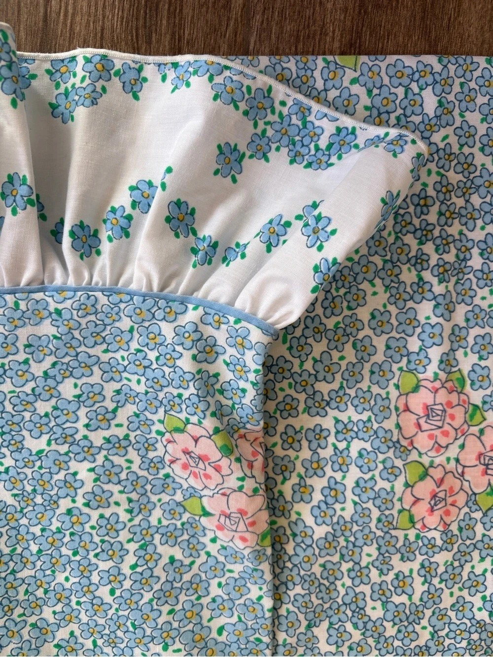 Vintage Standard Pillowcase 20x30 Floral Blue & White Pillowcase Ruffle